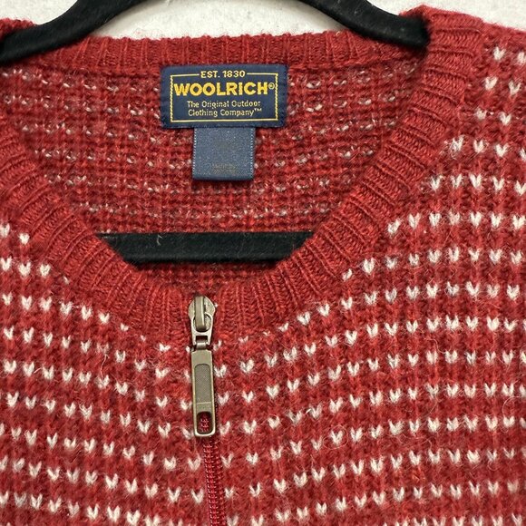 Woolrich Sweater Womens Large Ruby Red 100% Wool Full Zip Knit Cardigan Jacket - Picture 4 of 8